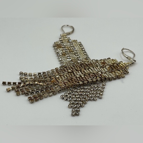 Silver Tone Rhinestone Fringe Chandelier Earrings - Picture 3 of 4